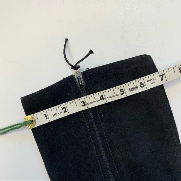 VINTAGE 1970s Black Suede Tall Boots Wedge Heel - Size 7-7.5 - Picture 6 of 11